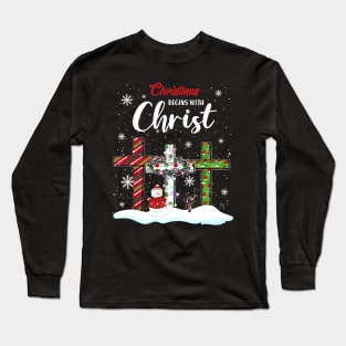 Christmas Begins With Christ Snowman Christian Cross Xmas Long Sleeve T-Shirt